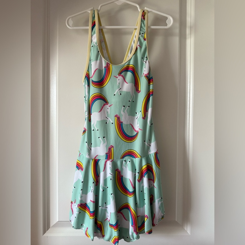One Piece Unicorn and Rainbow Swimsuit - Size L (6-7) - Preloved